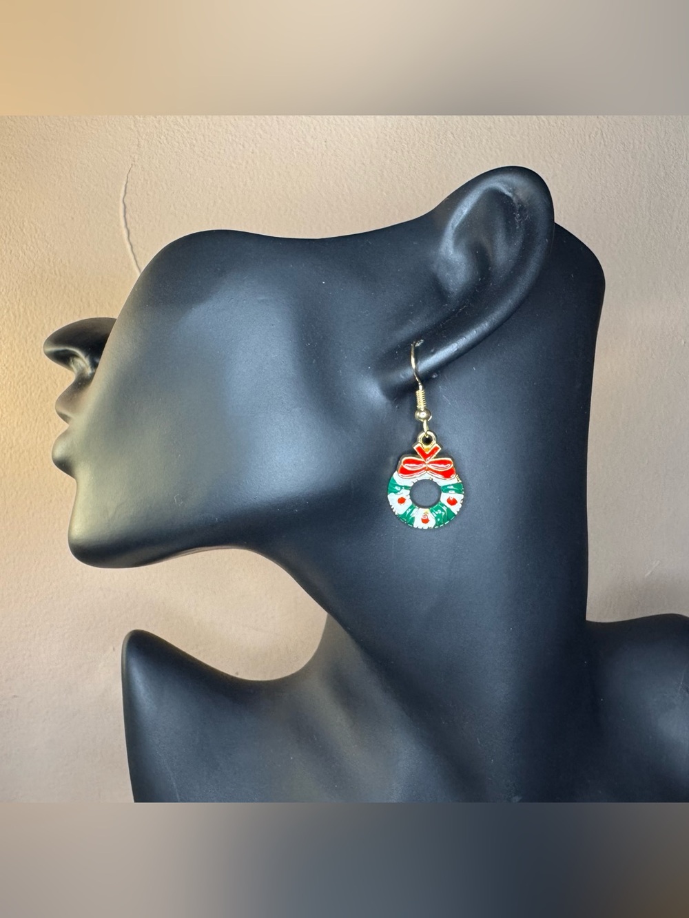 Christmas Wreath Drop Gold-Tone Earrings
